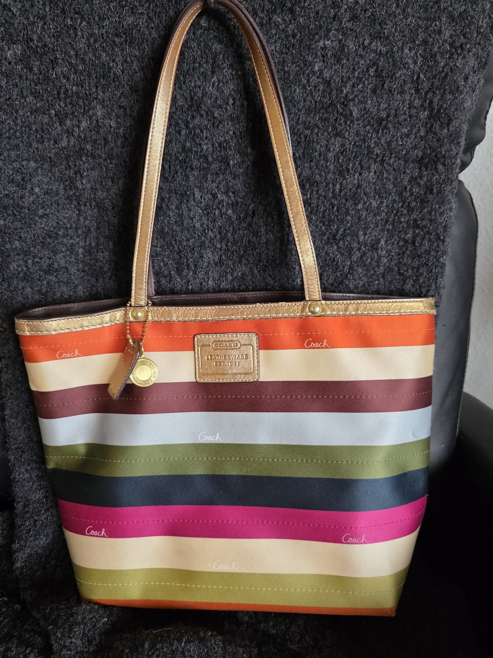 Coach Multicolor Legacy Stripe Tote Bag - Gold Trim